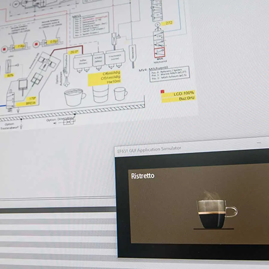 Software simulation of a coffee machine on a PC screen