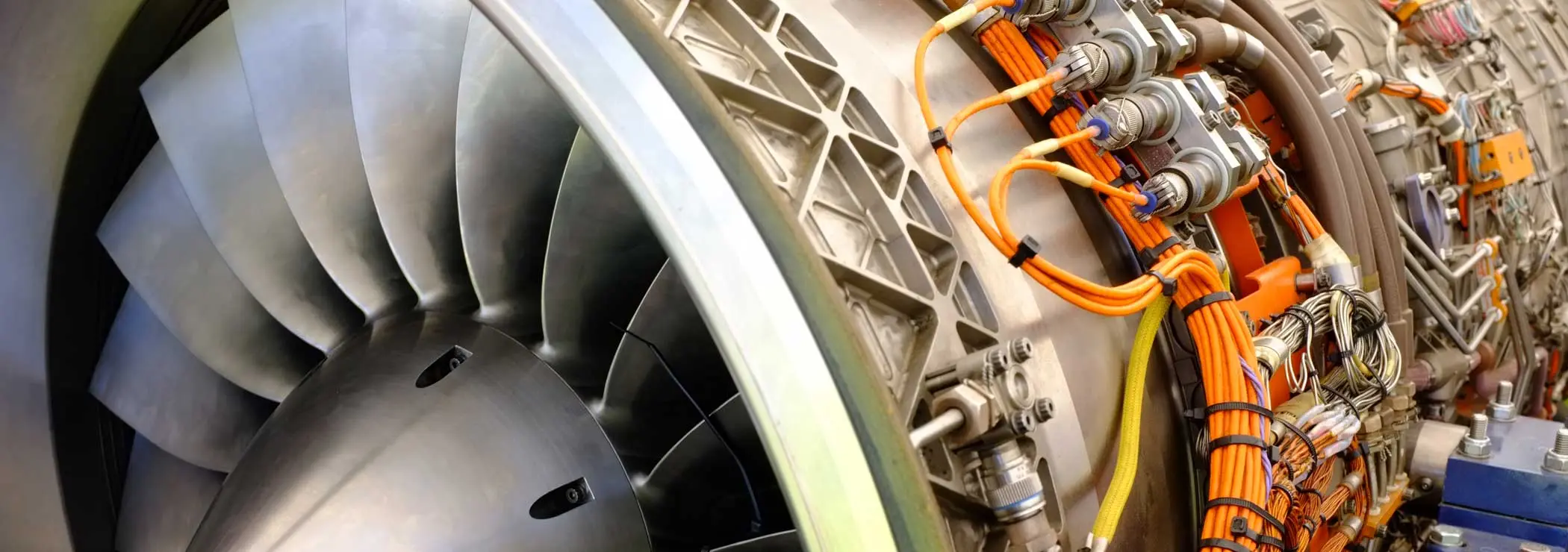 An open jet engine with the electronic components visible