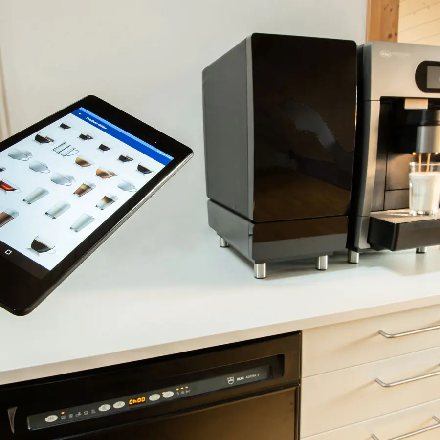 App mit verschiedenen Kaffeesorten auf einem Mobiltelefon