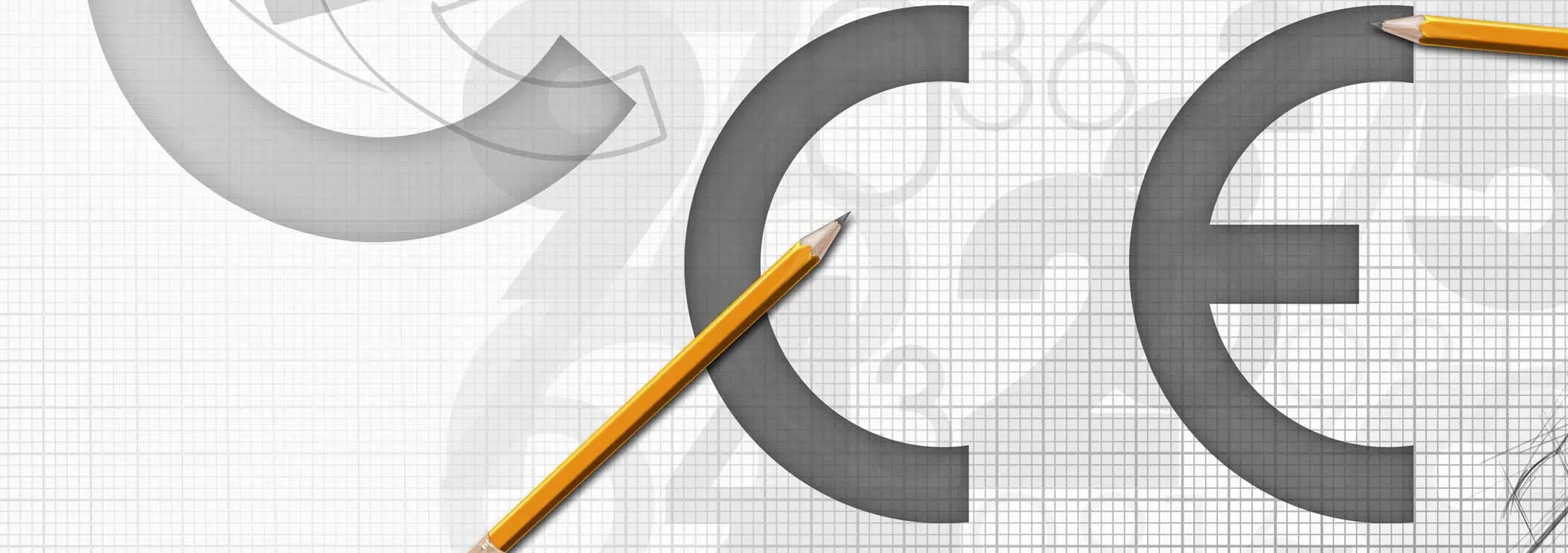Drawing of the CE mark with pencils