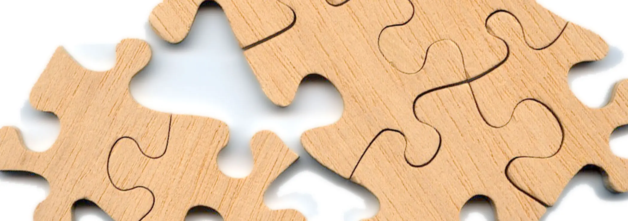 Puzzle pieces and a partly connected puzzle