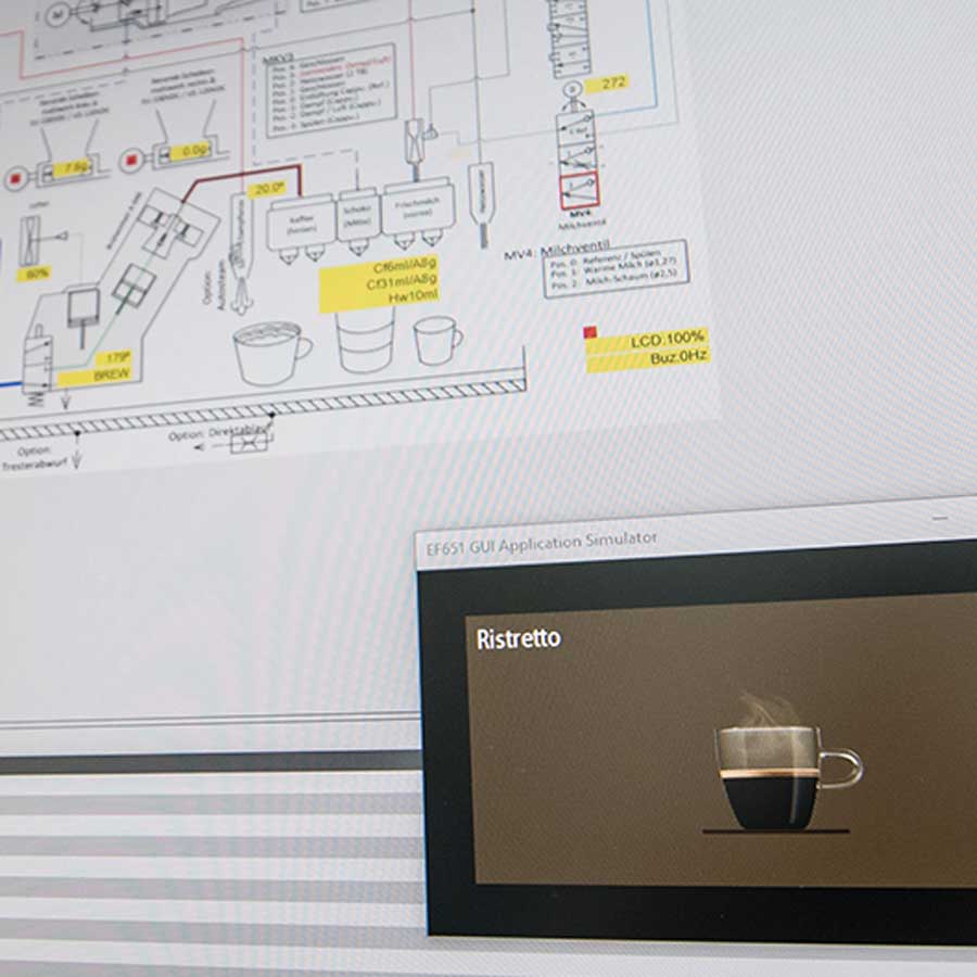 Software simulation of a coffee machine on a PC screen