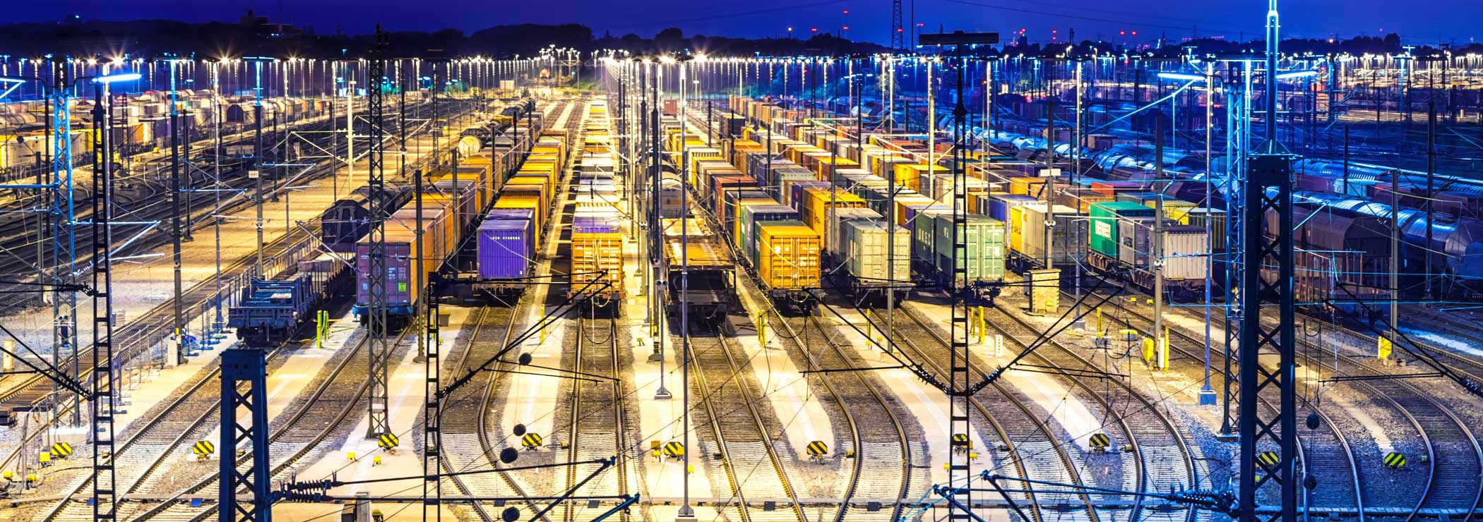 Tracks branching out onto a shunting yard 