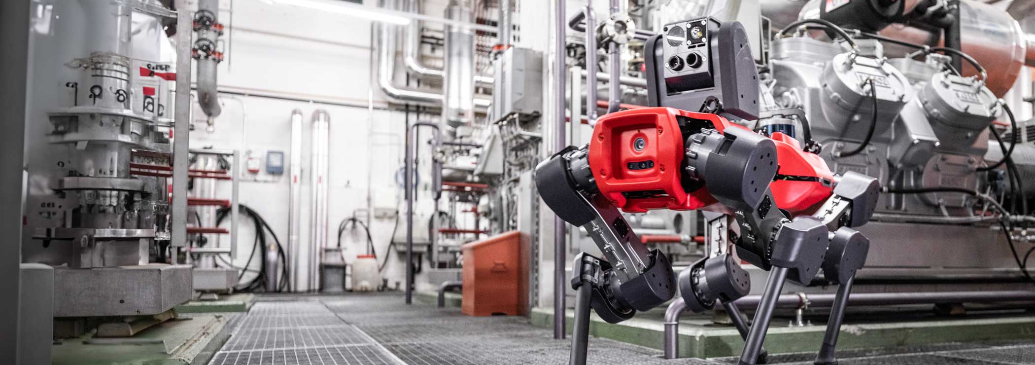 Quadruped robot inspecting an industrial plant