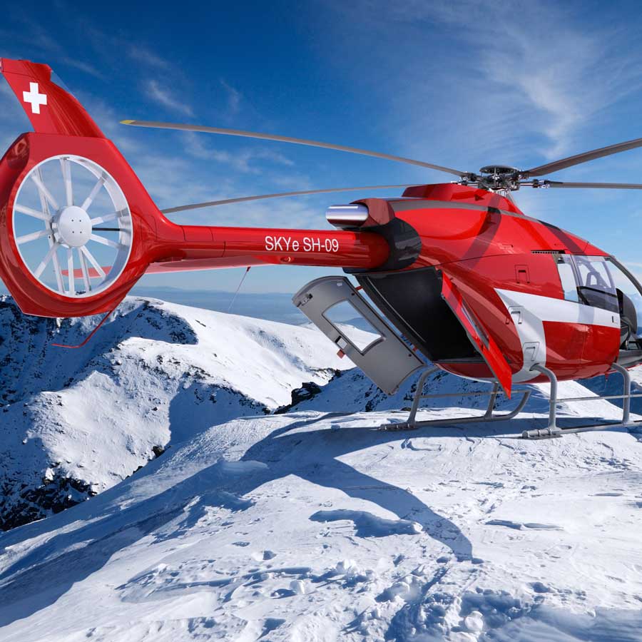 Helicopter on snowy peak