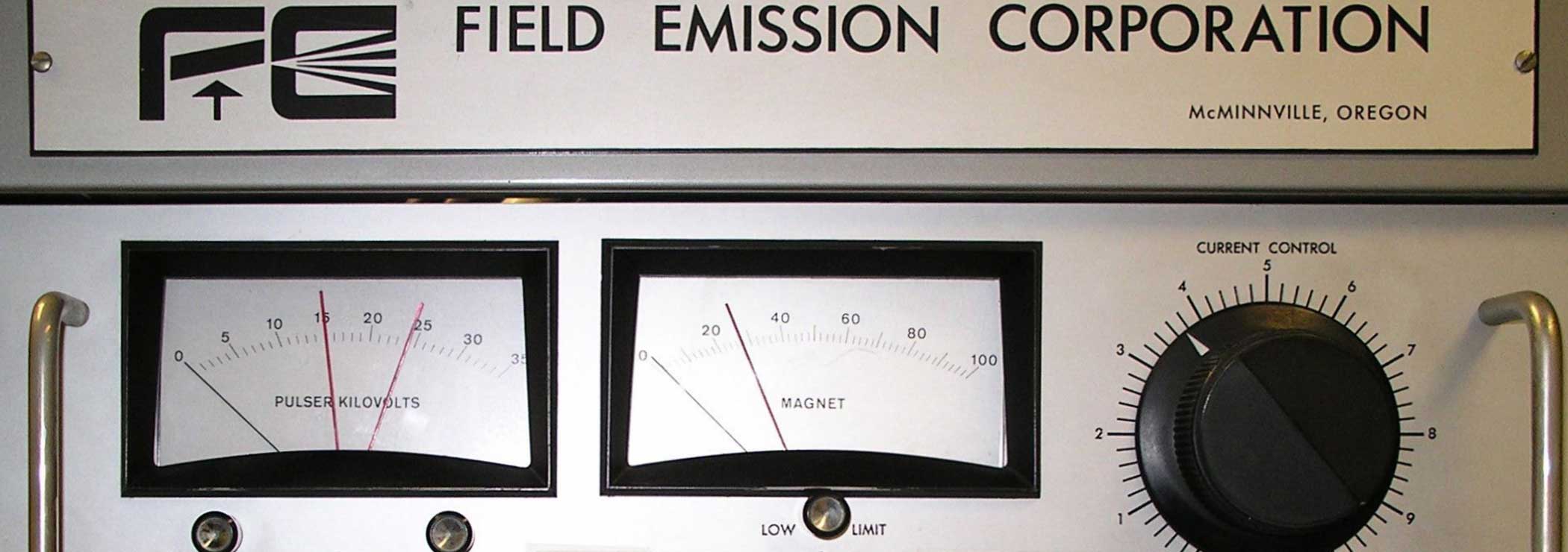 Control panel for a Febetron with instruments and a rotator switch